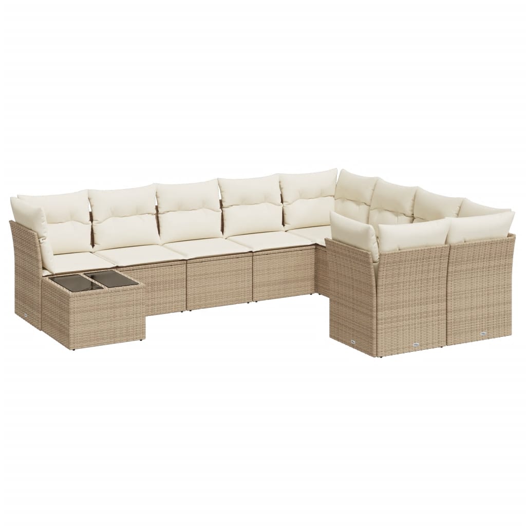 10-tlg. Garten-Sofagarnitur mit Kissen Schwarz Poly Rattan