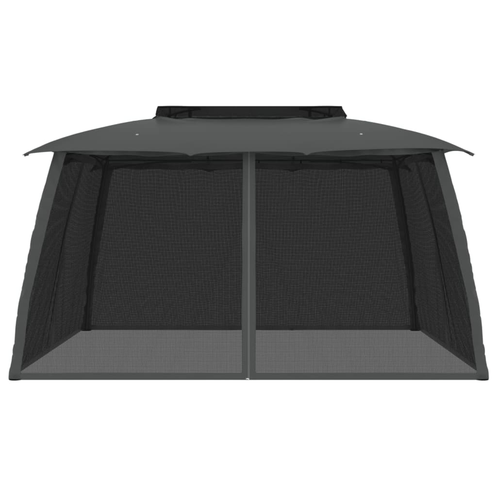 Pavillon mit Doppeldach & Netzwänden Creme 2,93x2,93 m Stahl