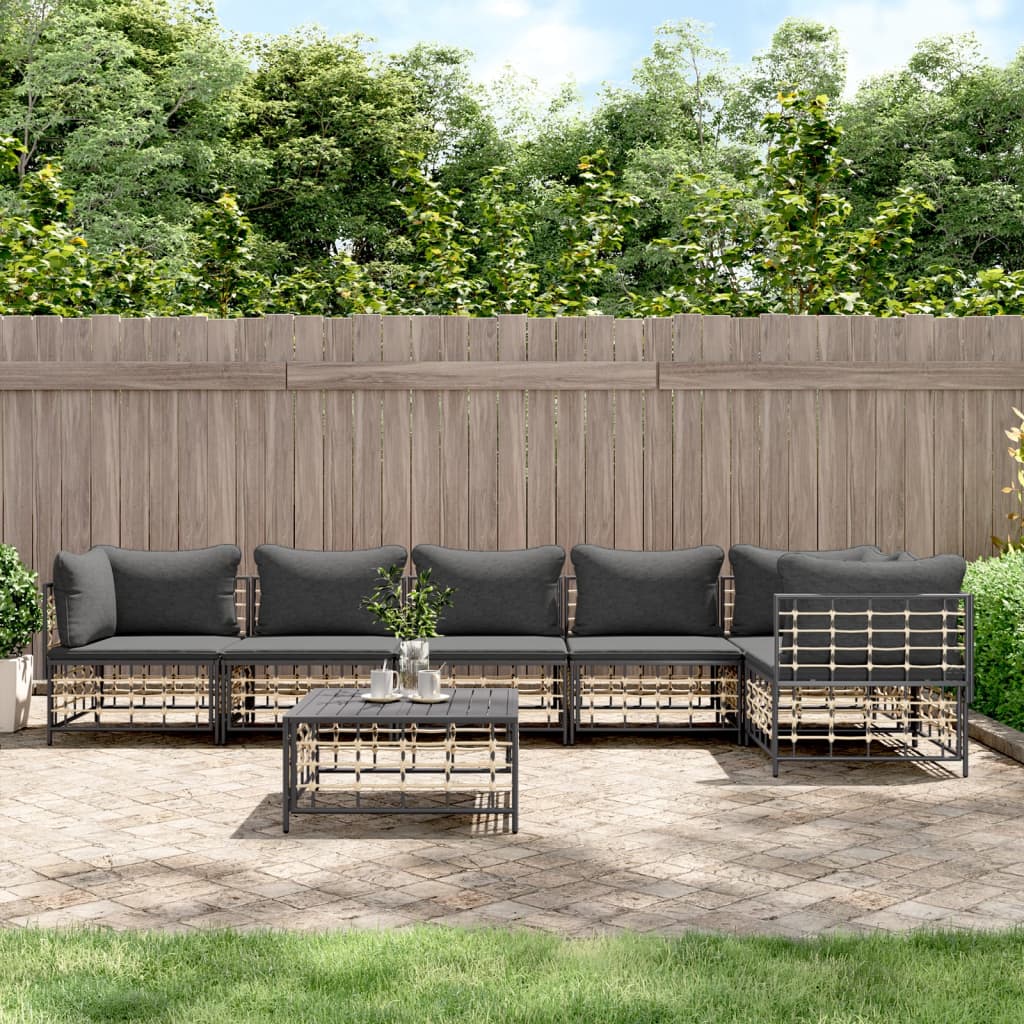 5-tlg. Garten-Lounge-Set mit Kissen Anthrazit Poly Rattan