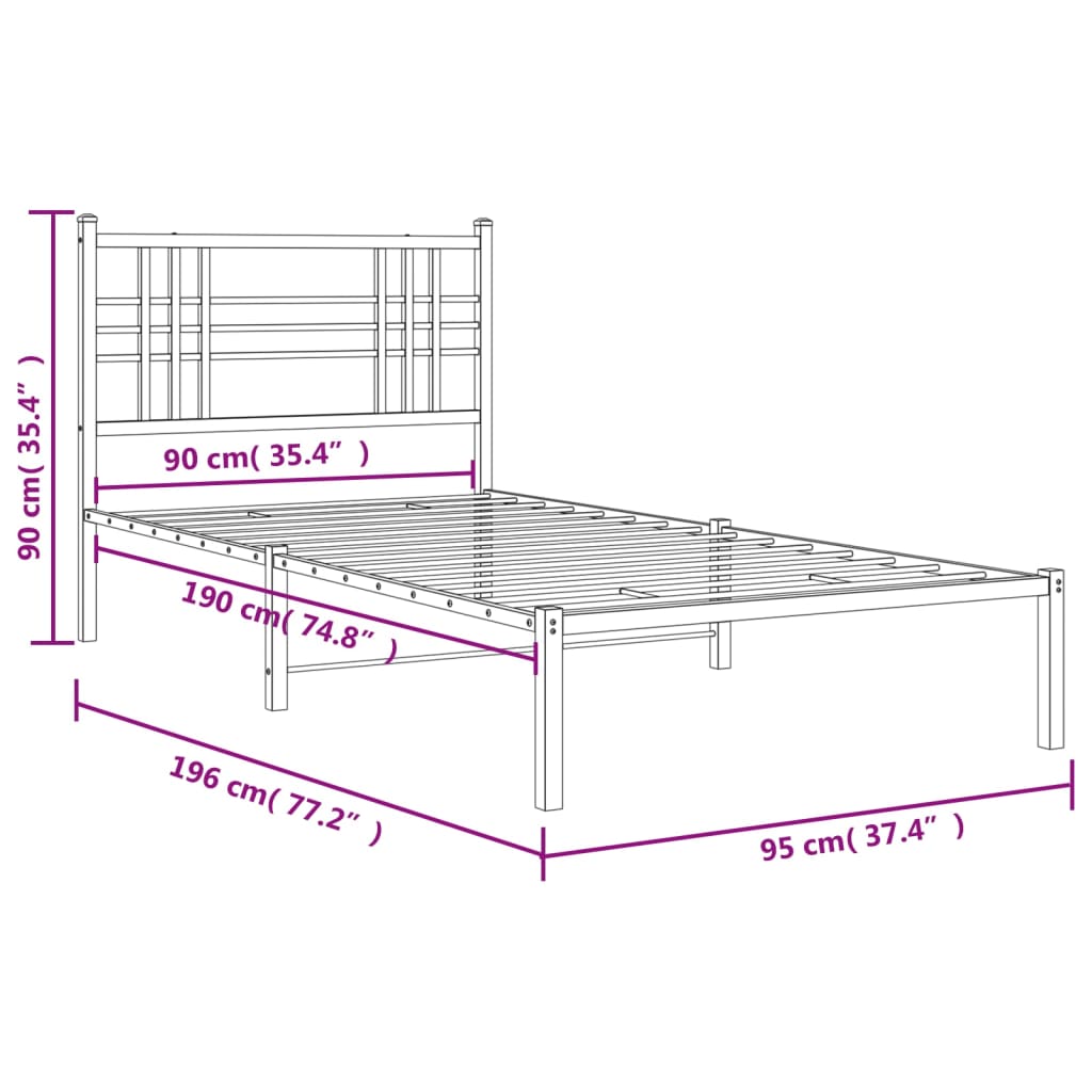 Bettgestell mit Kopf- und Fußteil Metall Schwarz 90x200 cm