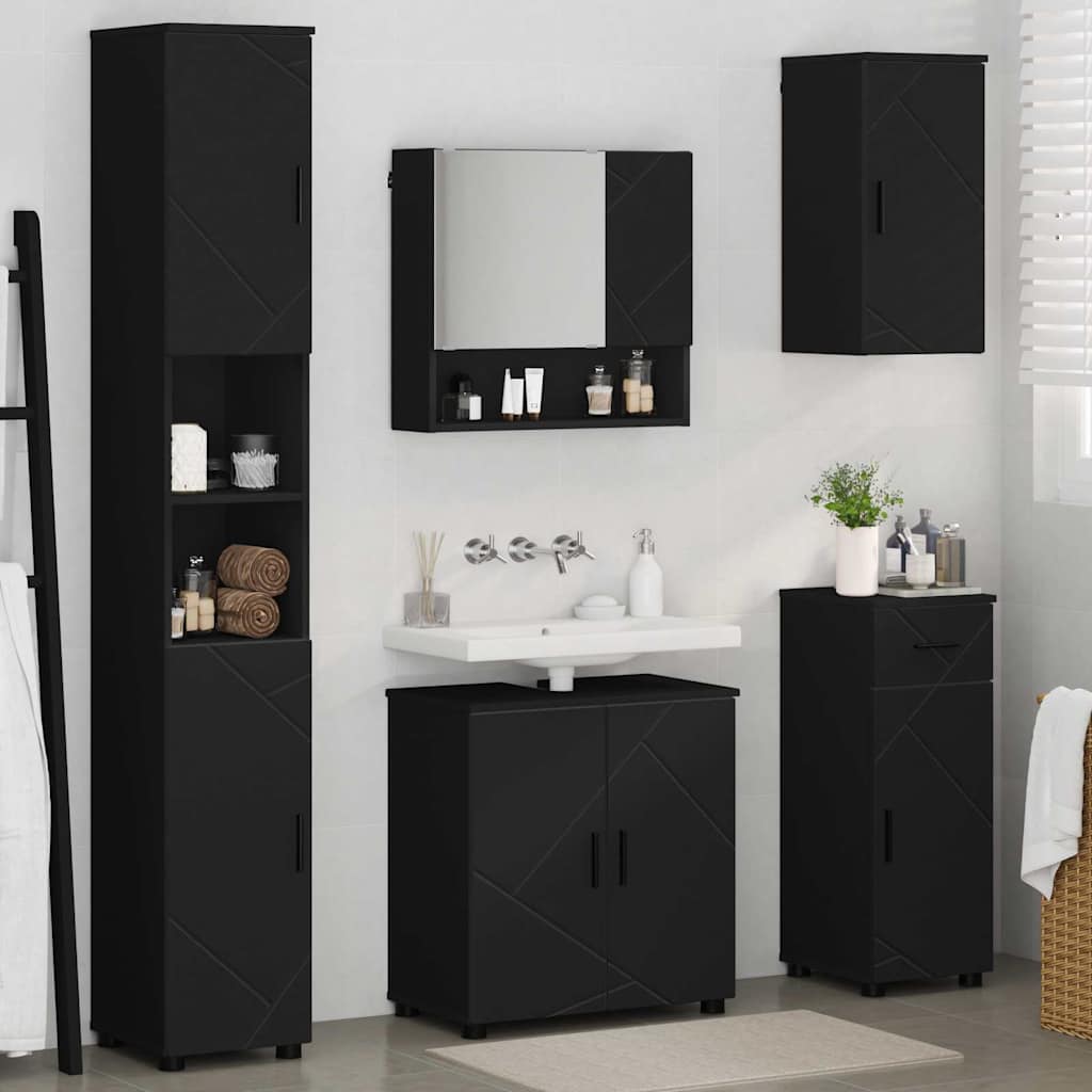 Badezimmermöbel-Set mit Tür 5 pcs Weiß Holzwerkstoff & Metall