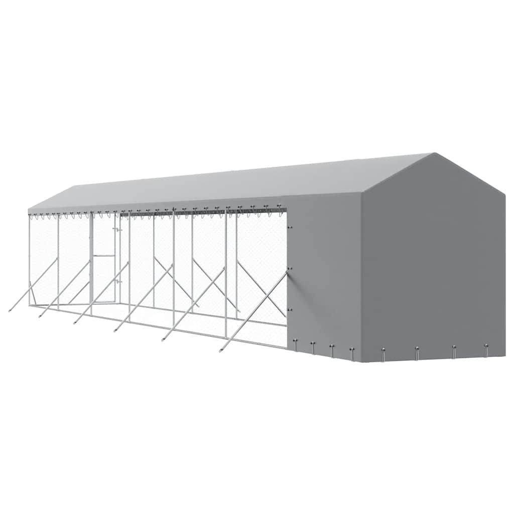 Outdoor-Hundezwinger mit Dach Silbern 2x6x2,5m Verzinkter Stahl
