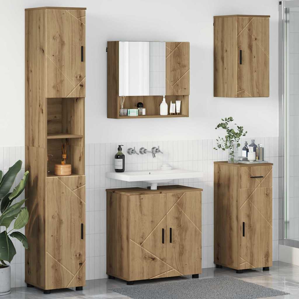 Badezimmermöbel-Set mit Tür 5 pcs Weiß Holzwerkstoff & Metall