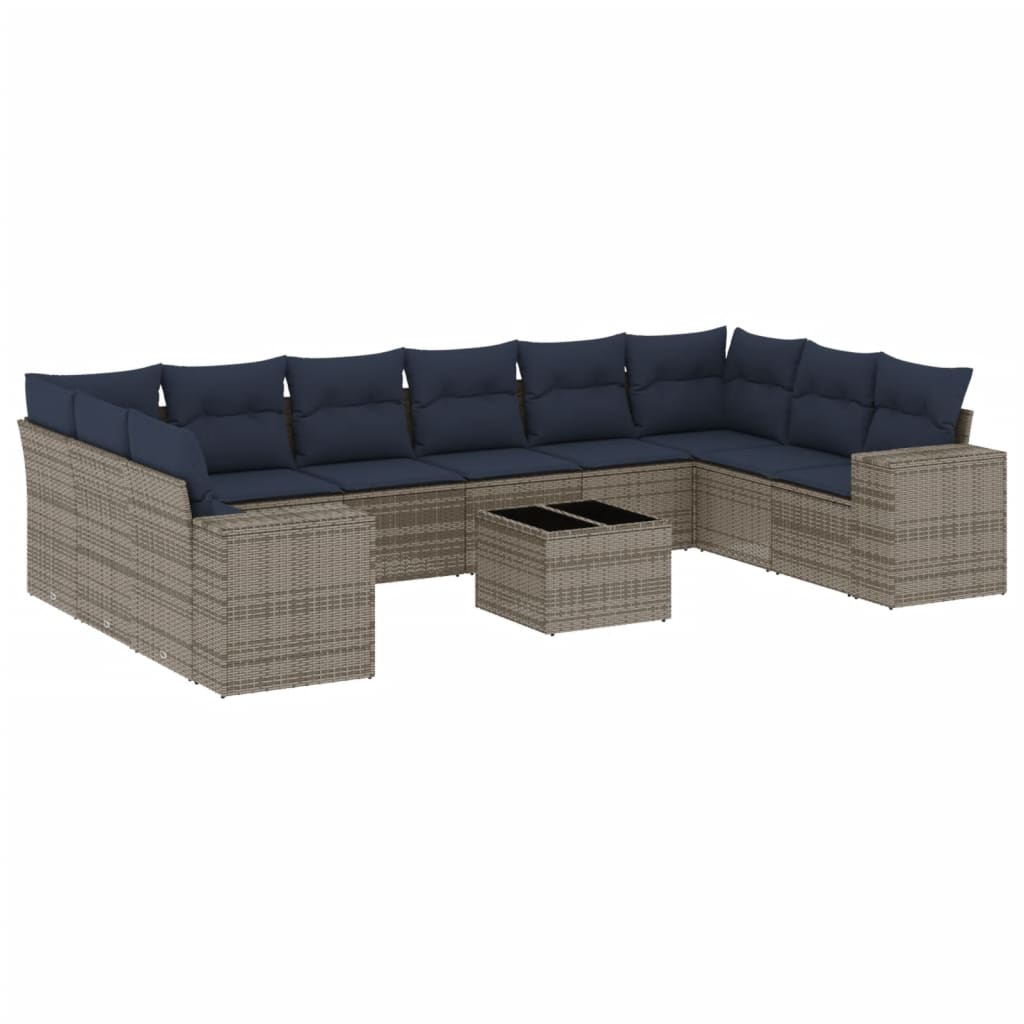 10-teiliges Gartensofa-Set mit Kissen, schwarzes Polyrattan