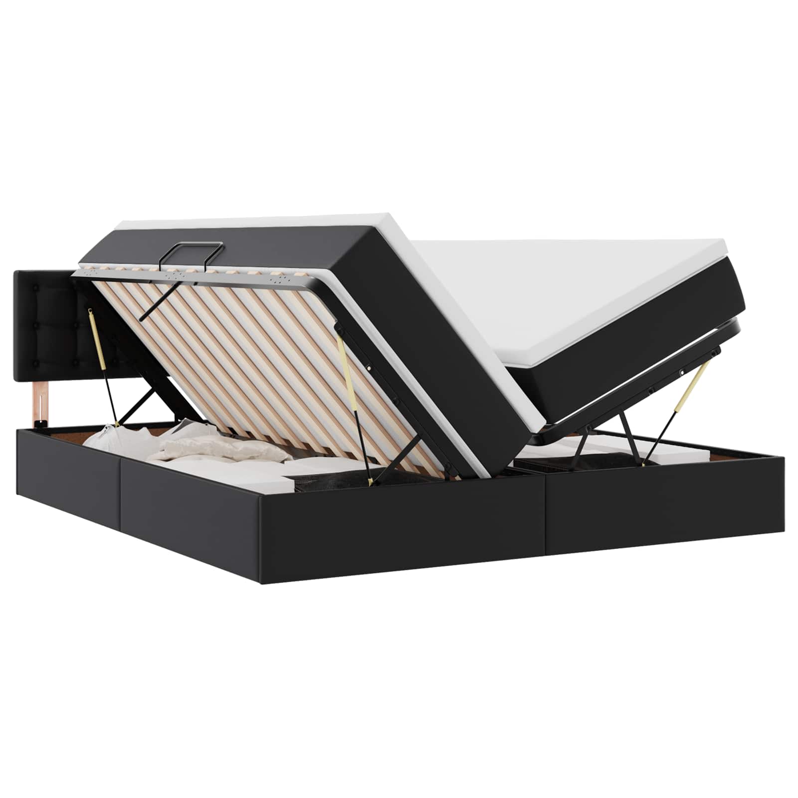 Bett mit Stauraum und LED Schwarz 180 x 200 cm Kunstleder