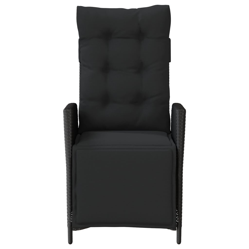 Gartensessel Verstellbar mit Kissen Schwarz Poly Rattan