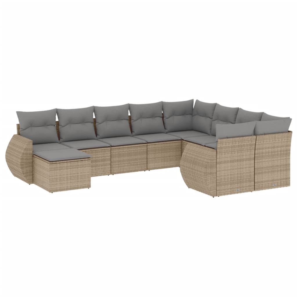 10-tlg. Garten-Sofagarnitur mit Kissen Schwarz Poly Rattan