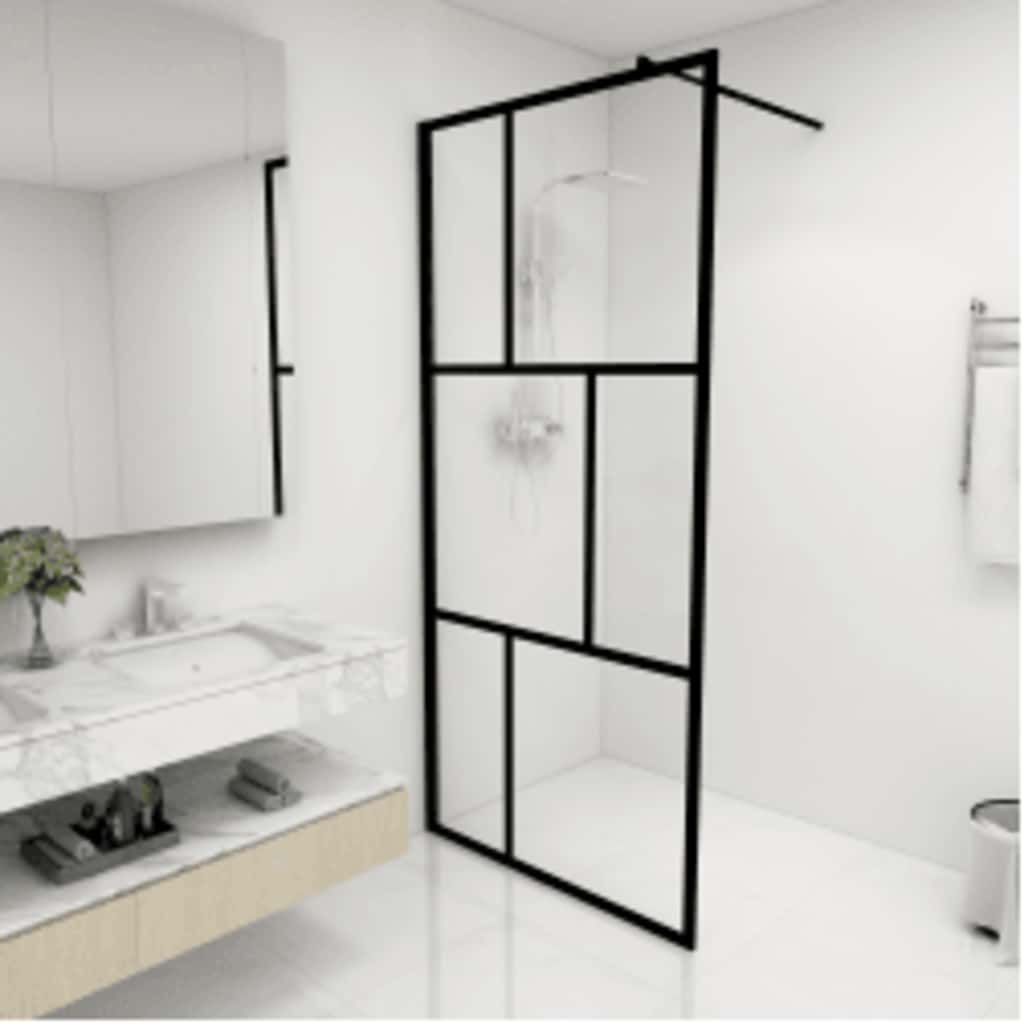 Duschwand für Begehbare Duschen mit Hartglas Schwarz 80x195 cm