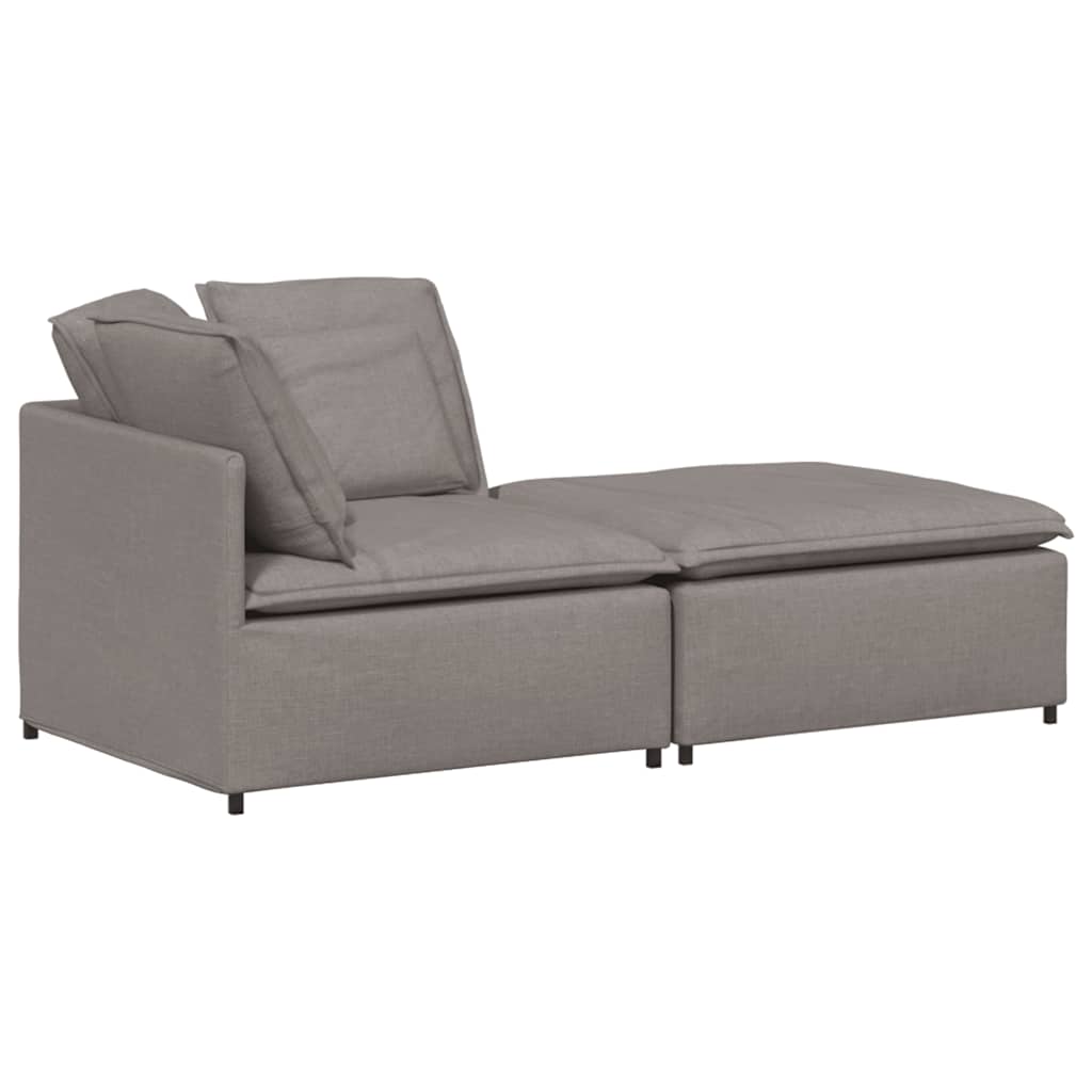 Modulares Sofa mit Fußhocker Kissen Stoff Hellgrau