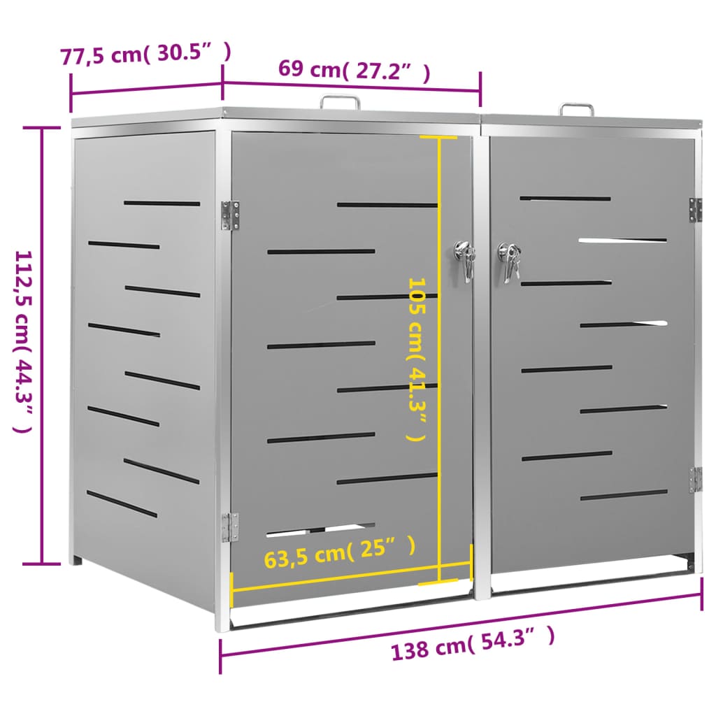 Mülltonnenbox für 3 Tonnen 207x77,5x112,5 cm Edelstahl