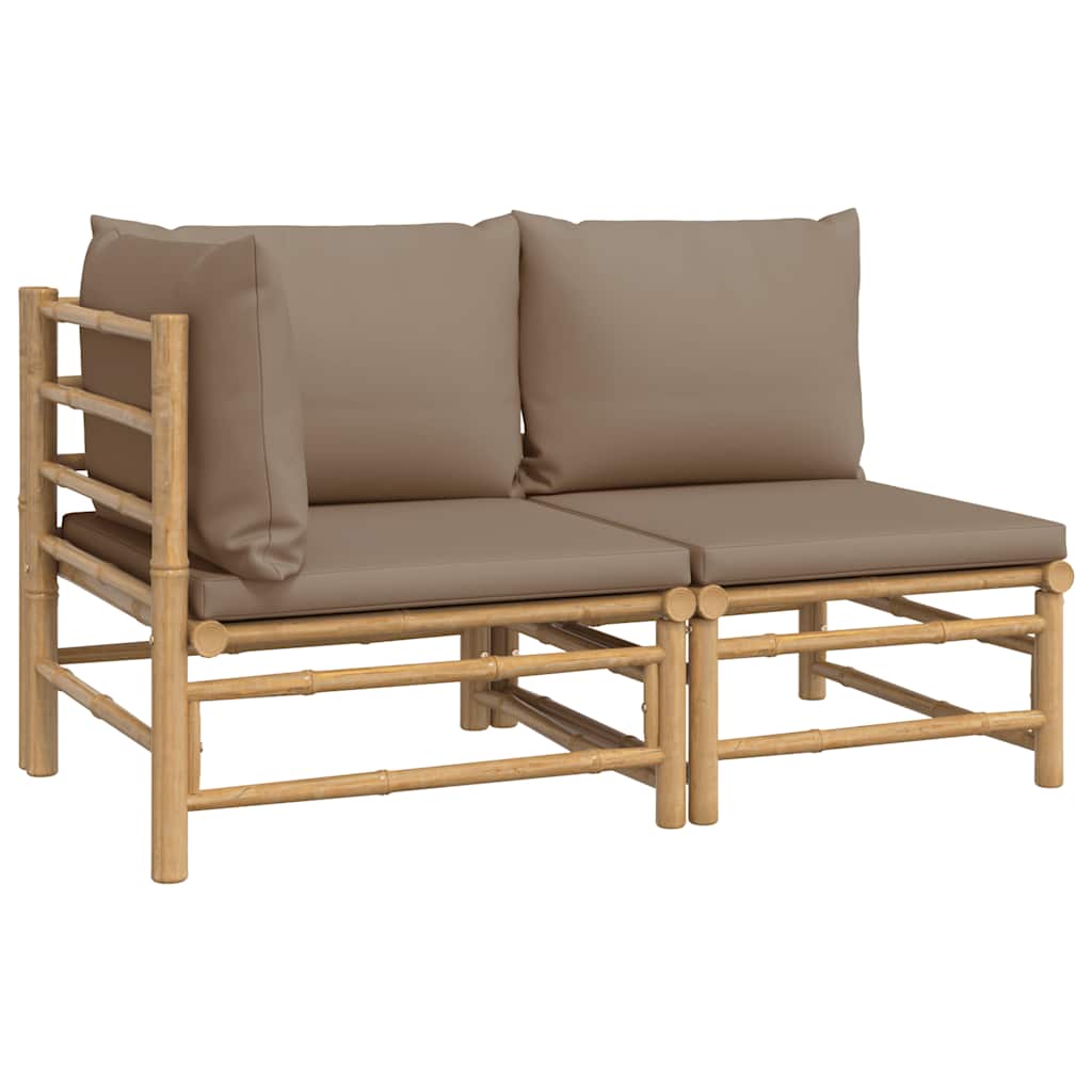 3-tlg. Garten-Lounge-Set mit Hellgrauen Kissen Bambus