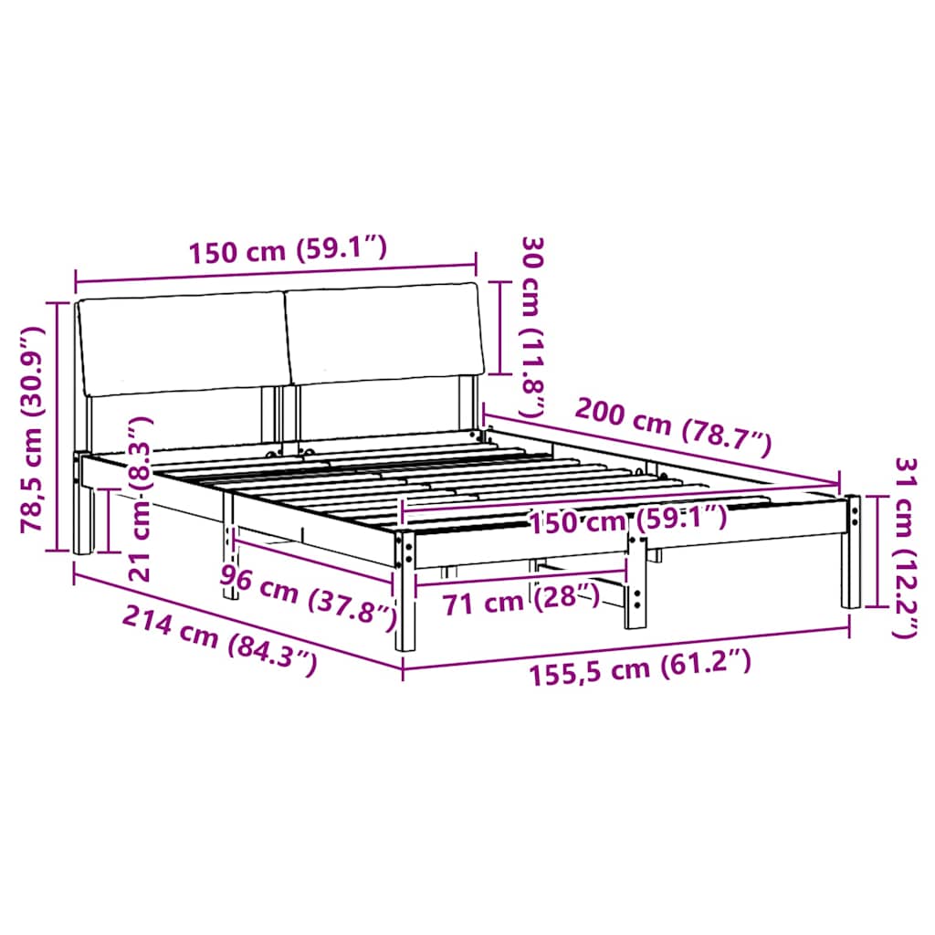 Bettgestell Braun und hellgrau 200 x 200 cm Massivholz Kiefer