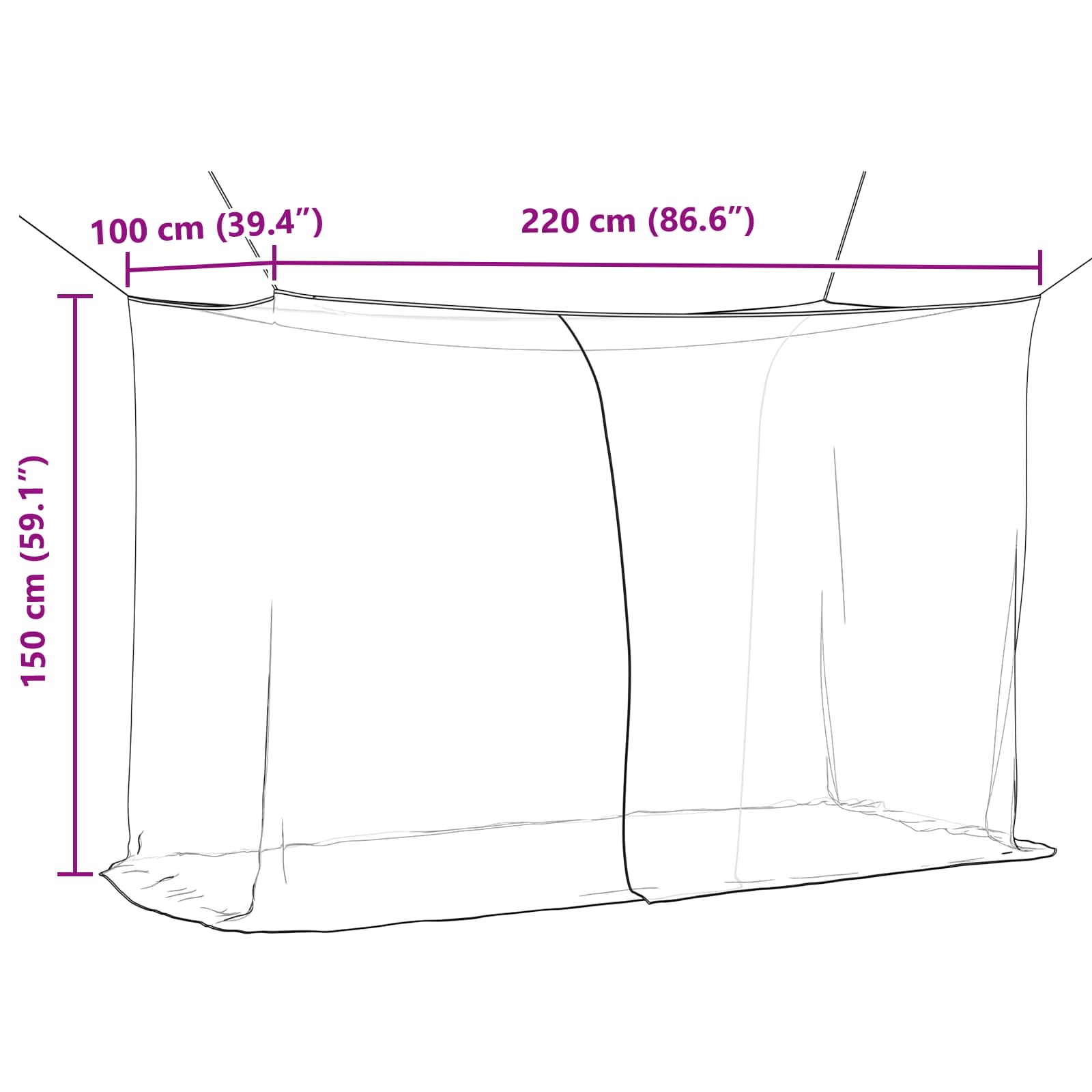 Moskitonetz zum Aufhängen 156 Mesh Weiß 220x100x150 cm