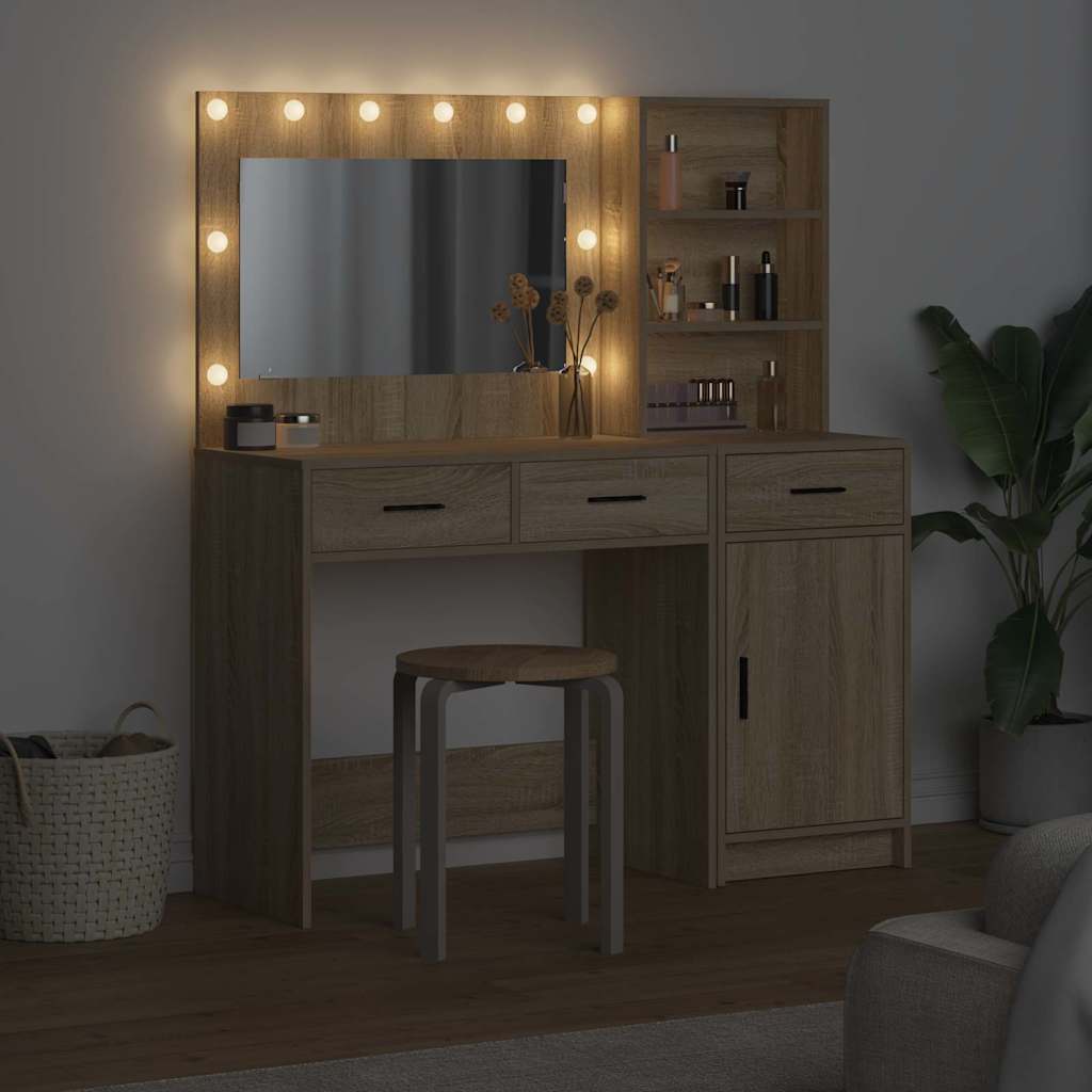 Schminktisch mit Spiegelbeleuchtung 2 pcs Weiß Holzwerkstoff