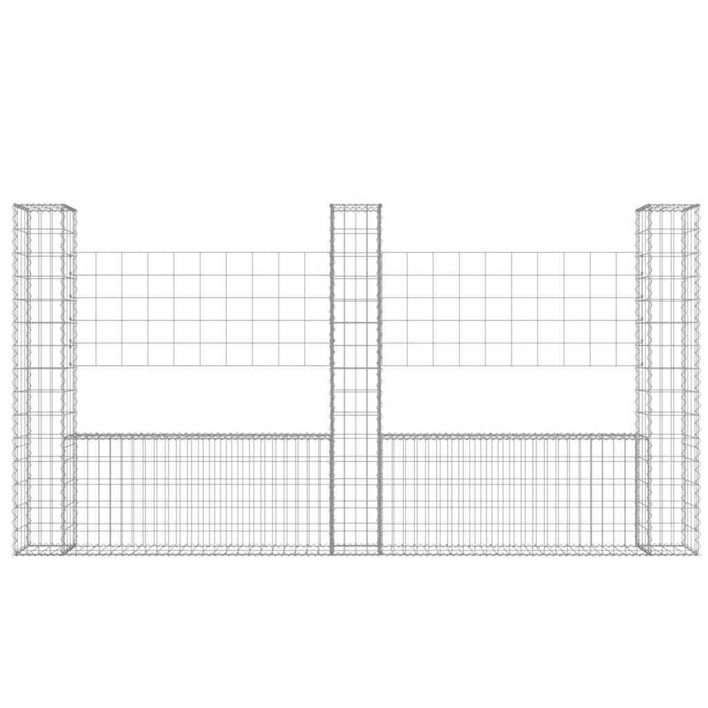 Gabionenkorb U-Form mit 2 Säulen Eisen 140x20x150 cm