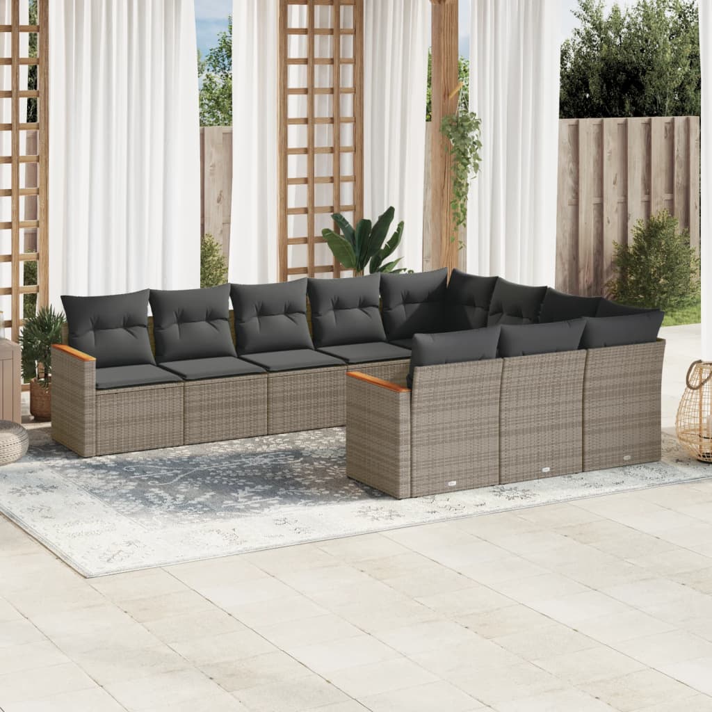 10-tlg. Garten-Sofagarnitur mit Kissen Schwarz Poly Rattan