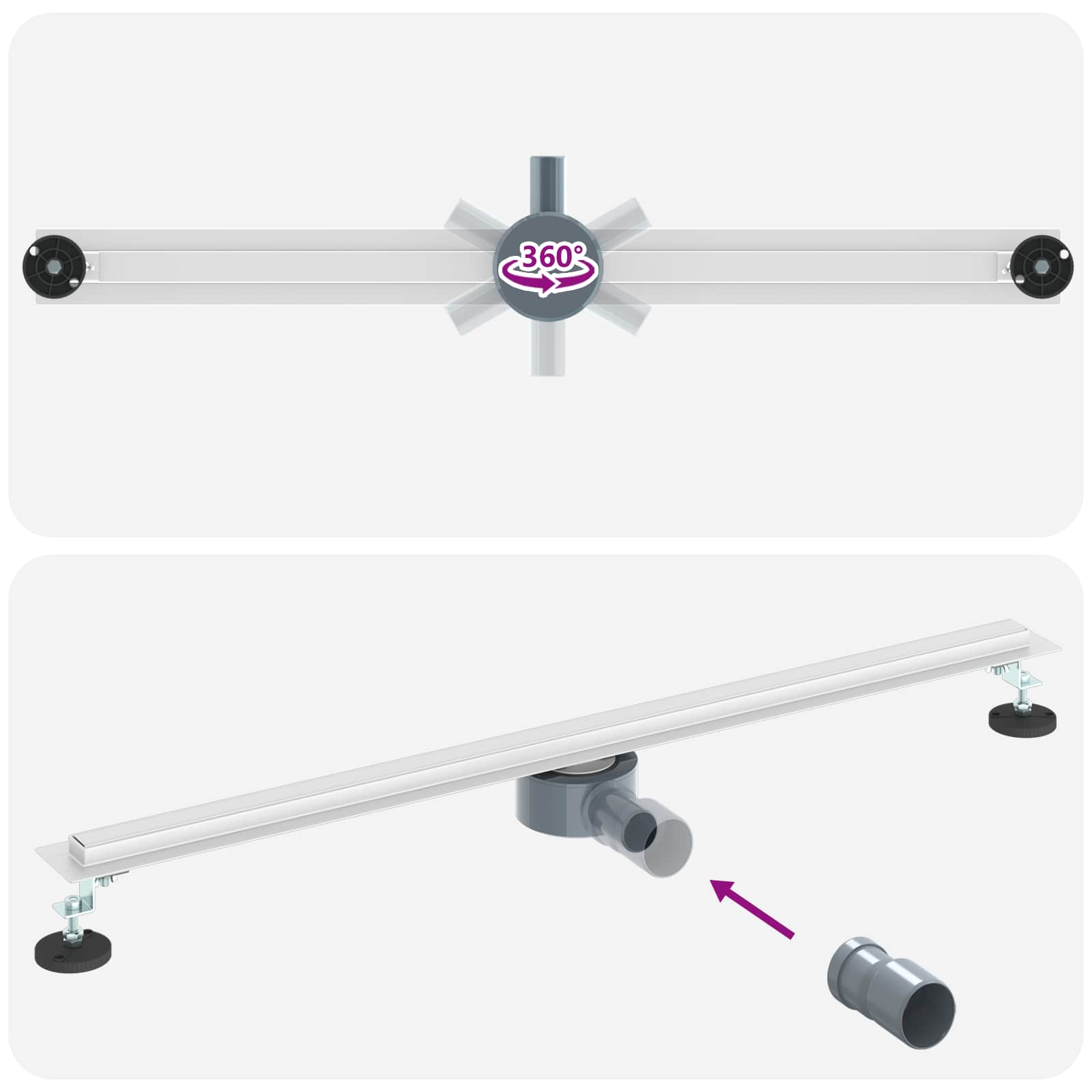360° Duschablauf mit slim Modell Silber 50 cm Edelstahl 304