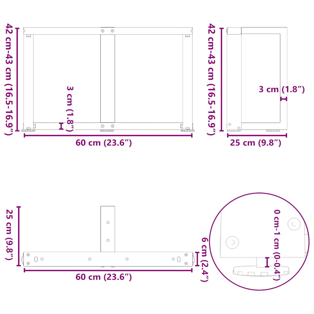 Couchtischbeine T-Form 2 Stk. Schwarz 30x25x(30-31) cm Stahl