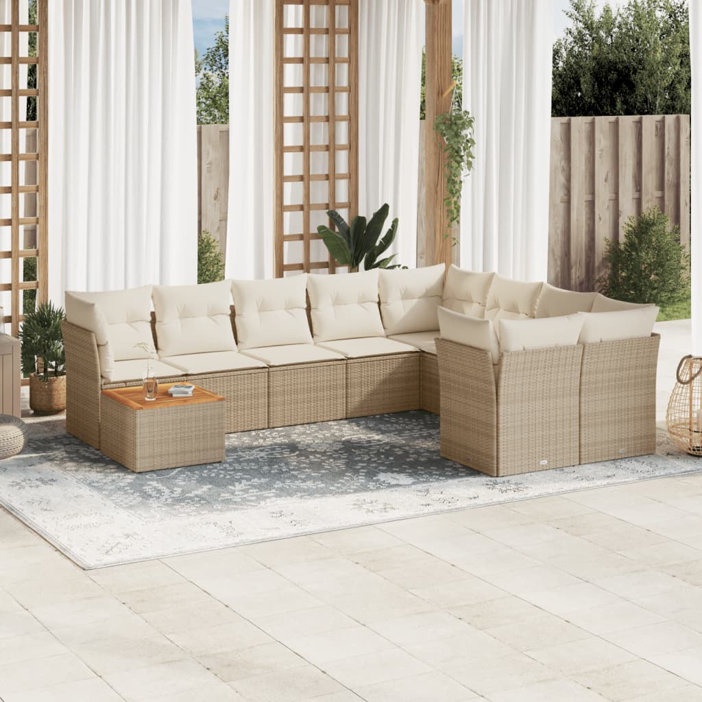10-tlg. Garten-Sofagarnitur mit Kissen Schwarz Poly Rattan