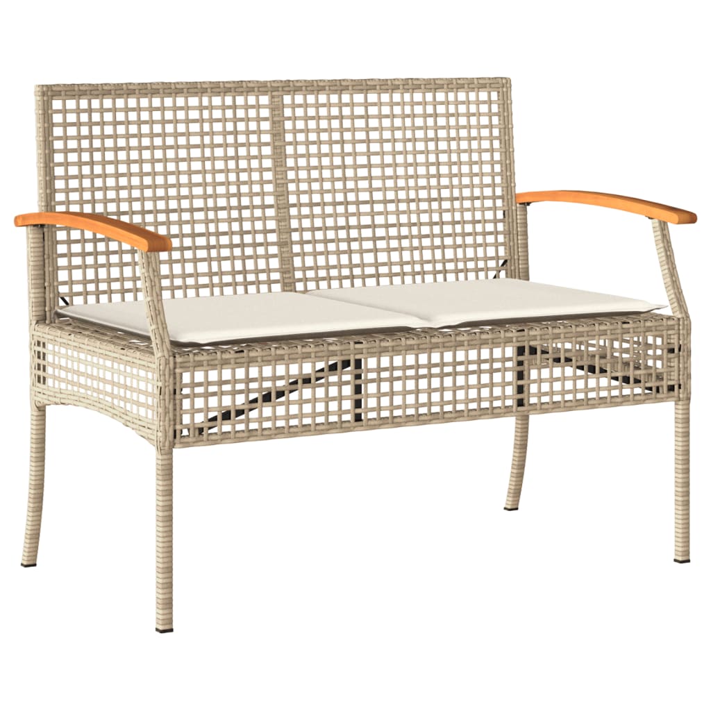 Gartenbank mit Kissen Schwarz Poly Rattan Akazienholz