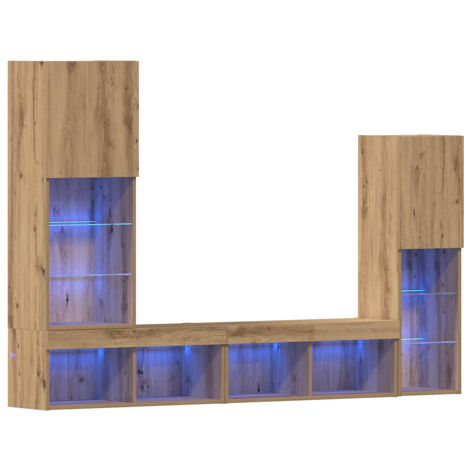 4-tlg. Wohnwand mit LED-Beleuchtung Weiß Holzwerkstoff