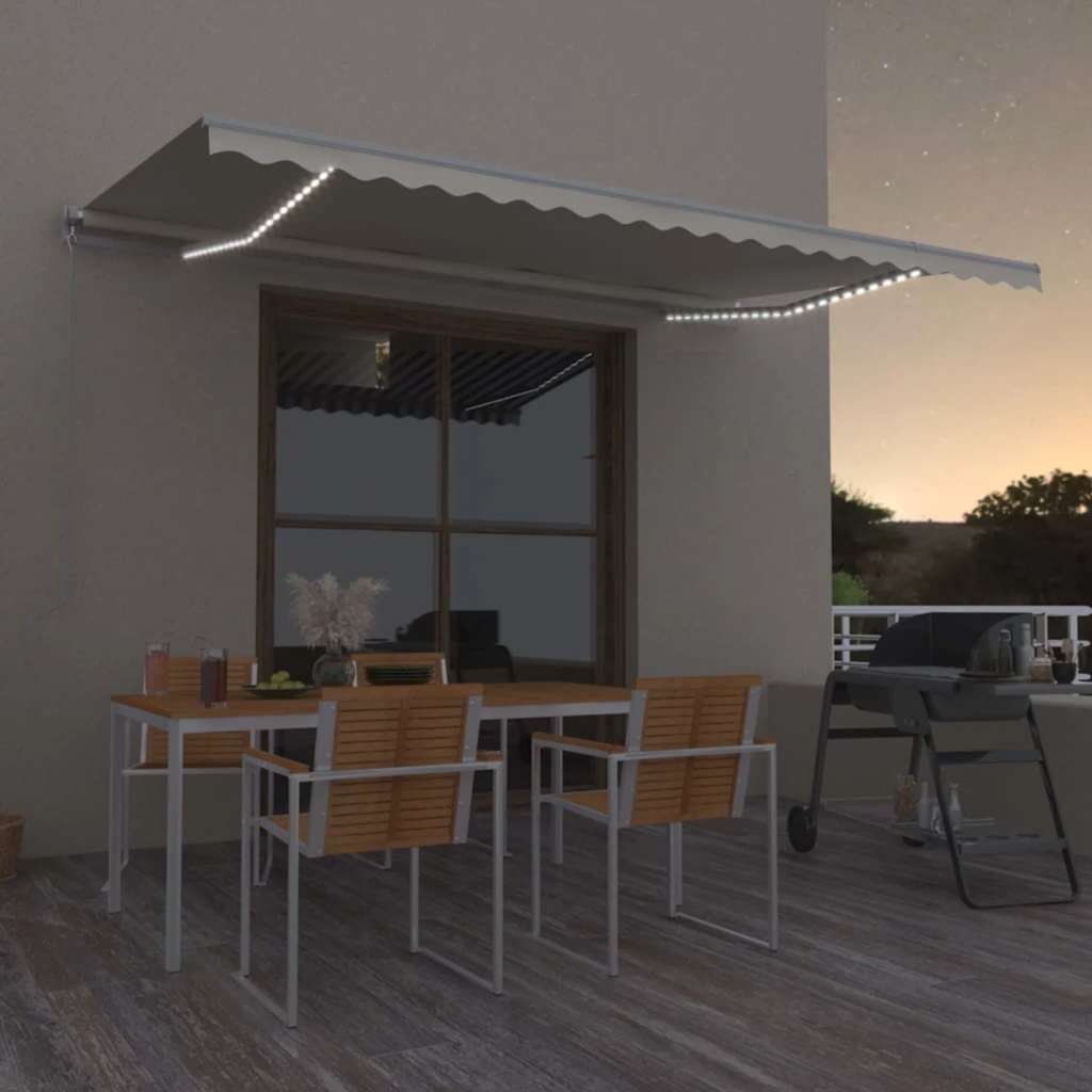 Markise Manuell Einziehbar mit LED 300x250 cm Blau und Weiß