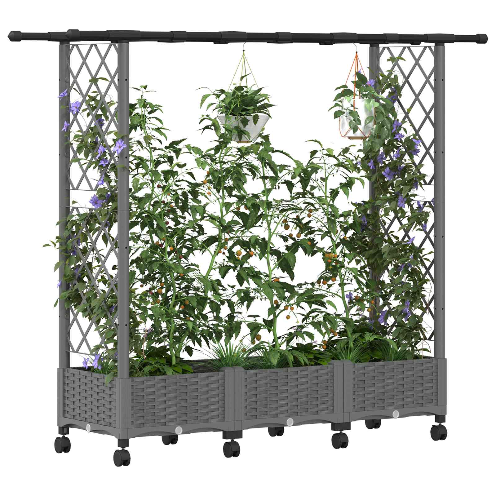 Hochbeet mit Rankgitter und Dach Braun 124 x 40 x 123 cm PP