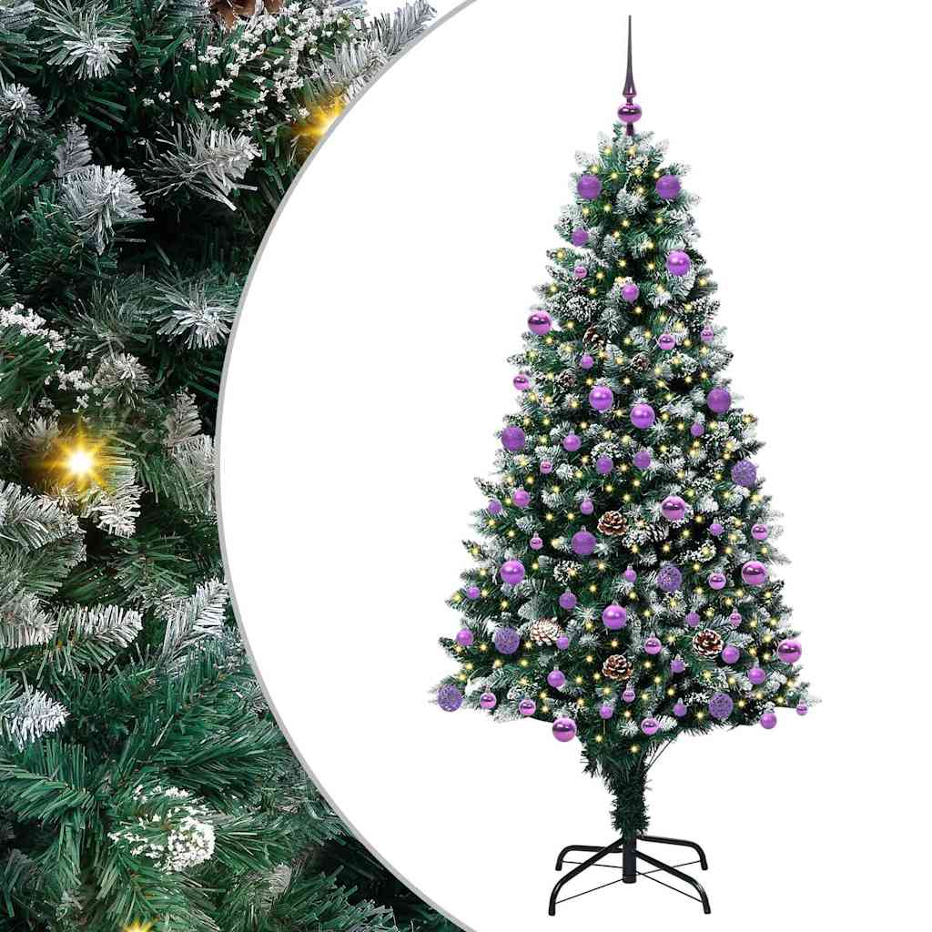 Künstlicher Weihnachtsbaum mit LEDs Kugeln Zapfen 150 cm