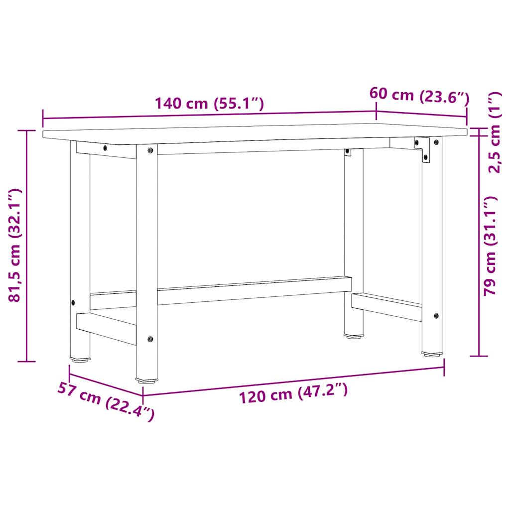 Werkbank 100x60x81,5 cm Massivholz Eiche