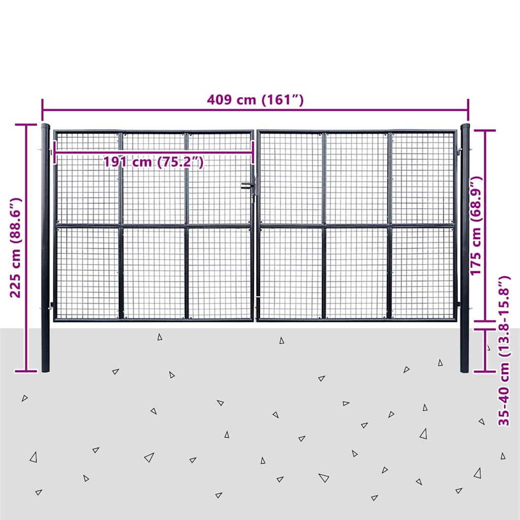 Maschen-Gartentor verzinkter Stahl 400 x 150 cm Grau