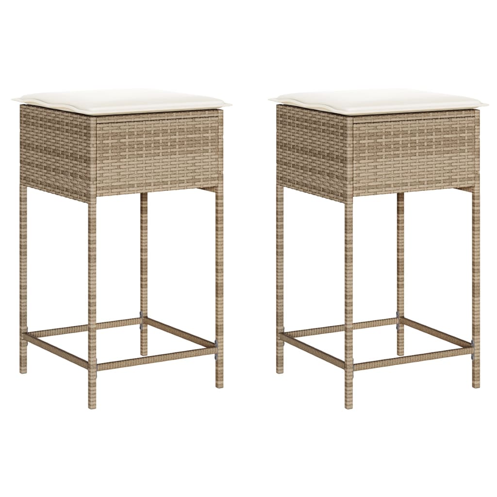 Garten-Barhocker mit Kissen 2 Stk. Schwarz Poly Rattan