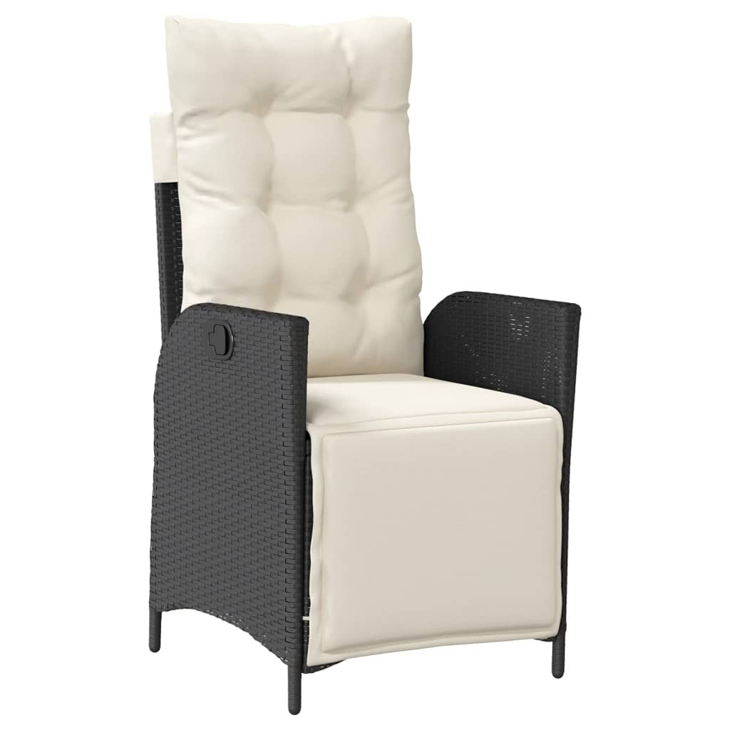 Gartensessel Verstellbar mit Kissen Schwarz Poly Rattan