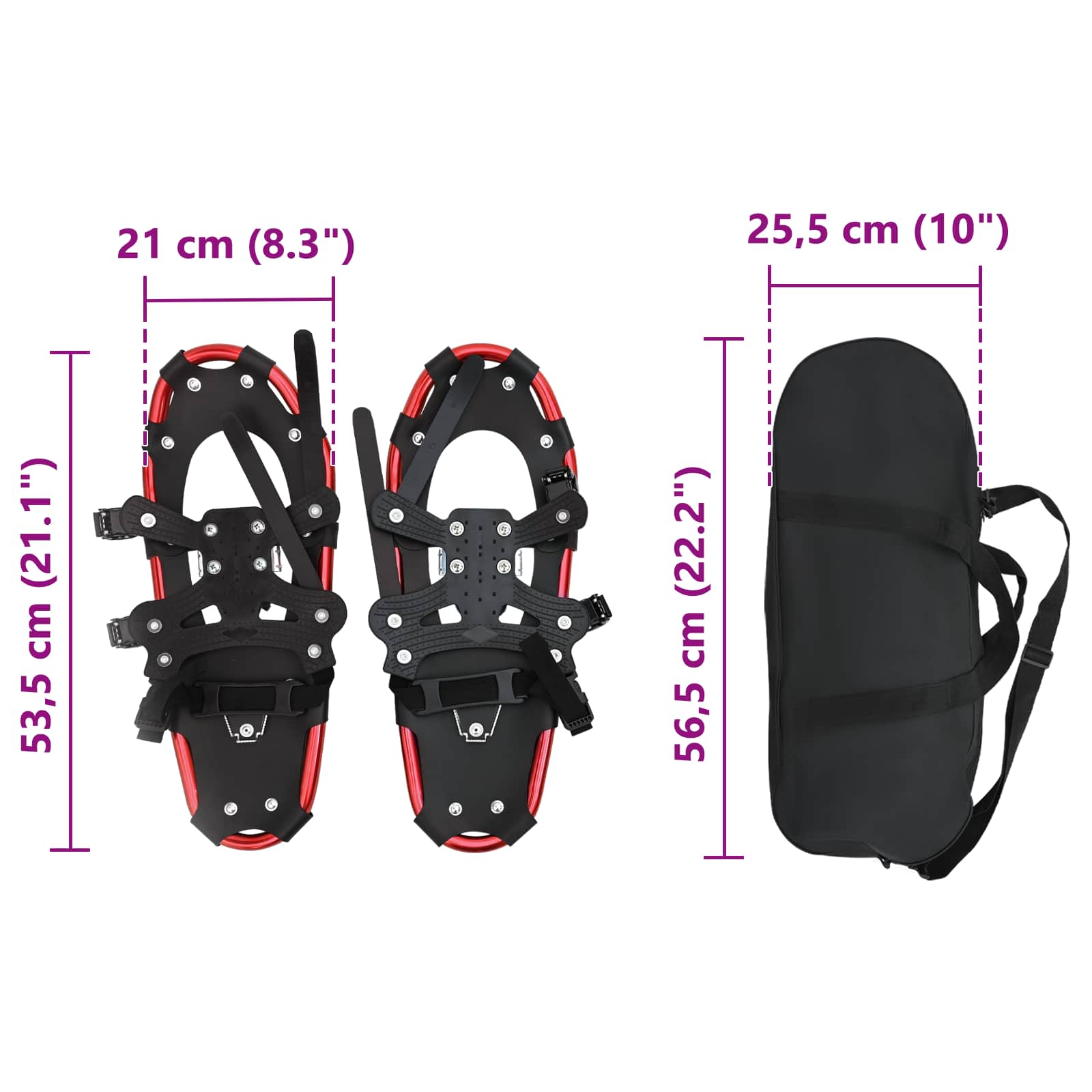 3 in 1 Schneeschuhe Silber und Schwarz 53,5 x 21 cm