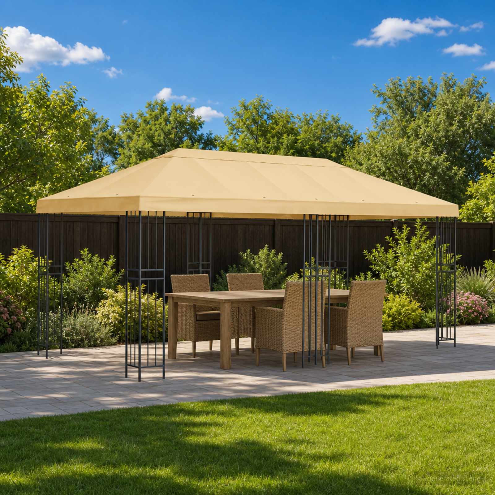 Pavillon mit Seitenwänden 6 x 3 m Beige Polyester und Stahl 190