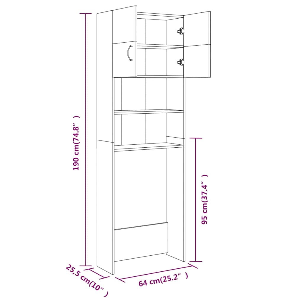 Waschmaschinenschrank Weiß 64x25,5x190 cm Holzwerkstoff