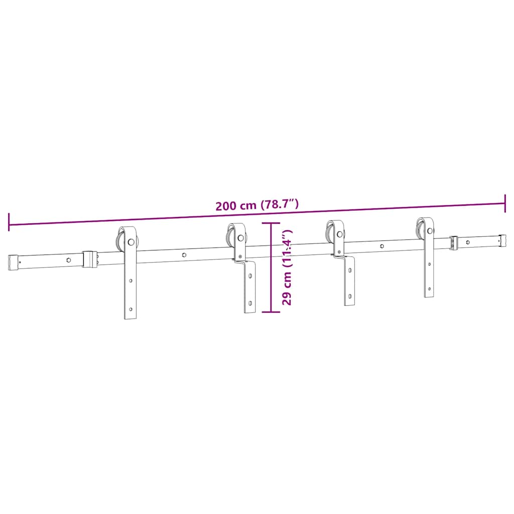 Schiebetürbeschlag-Set 183 cm Stahl Schwarz