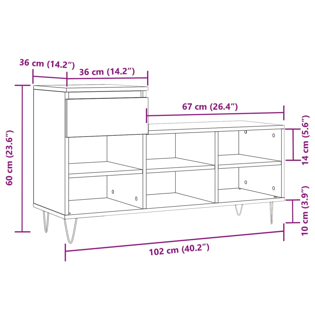 Schuhregal Weiß 102x36x60 cm Holzwerkstoff