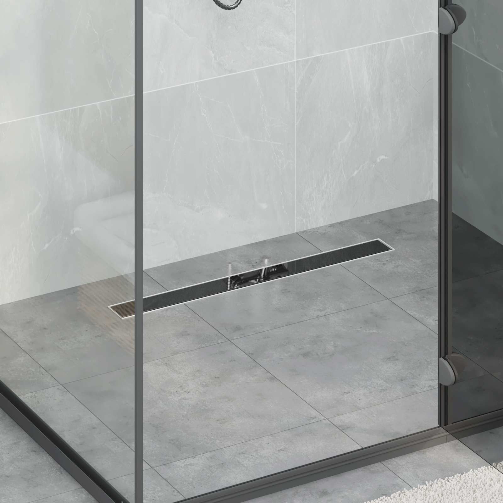 Duschabfluss mit Glasabdeckung Schwarz 50 cm Edelstahl 304