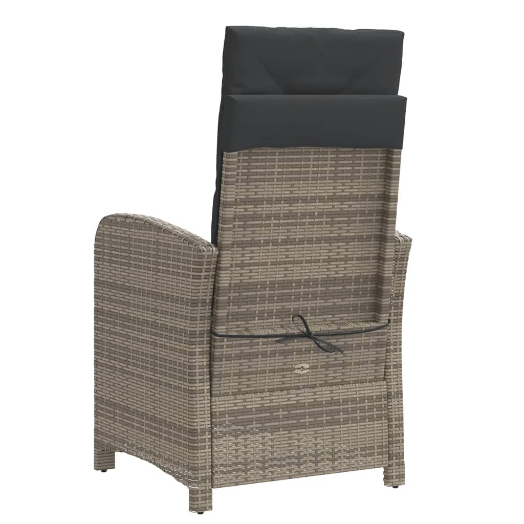 Gartensessel Verstellbar mit Kissen Schwarz Poly Rattan