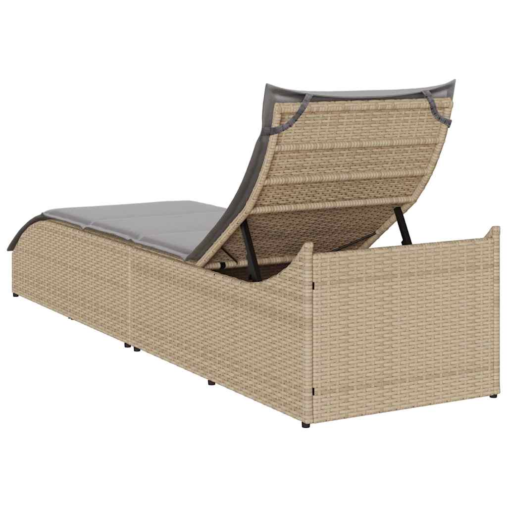 Klappliege mit Auflage und Stauraum Schwarz Poly-Rattan