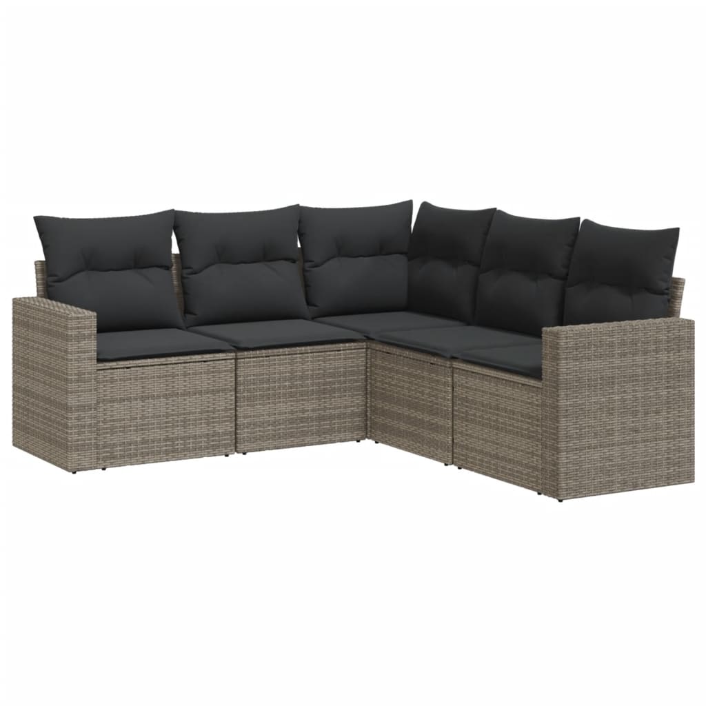 5-tlg. Garten-Sofagarnitur mit Kissen Schwarz Poly Rattan