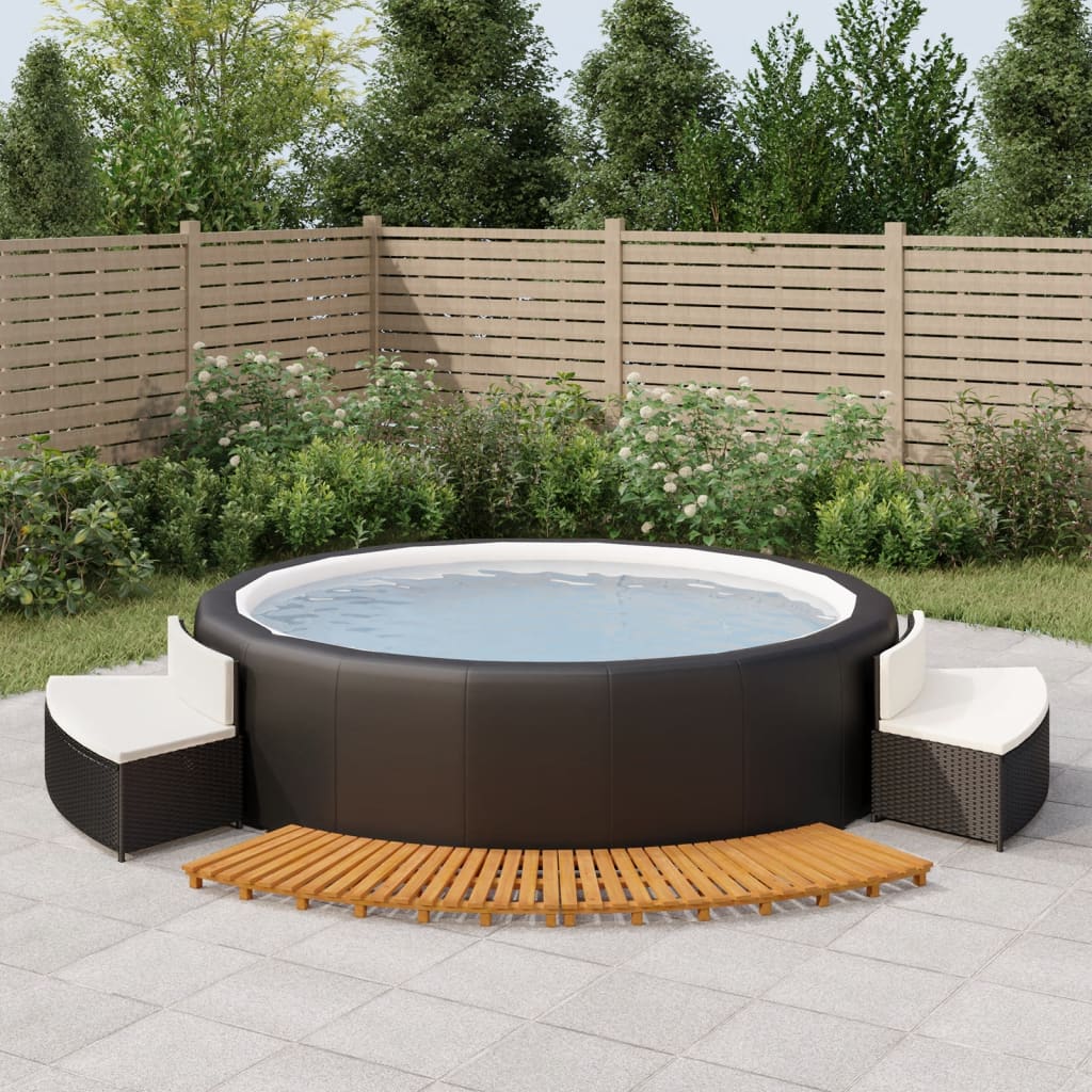 Whirlpool-Umrandung Grau Poly Rattan und Massivholz Akazie