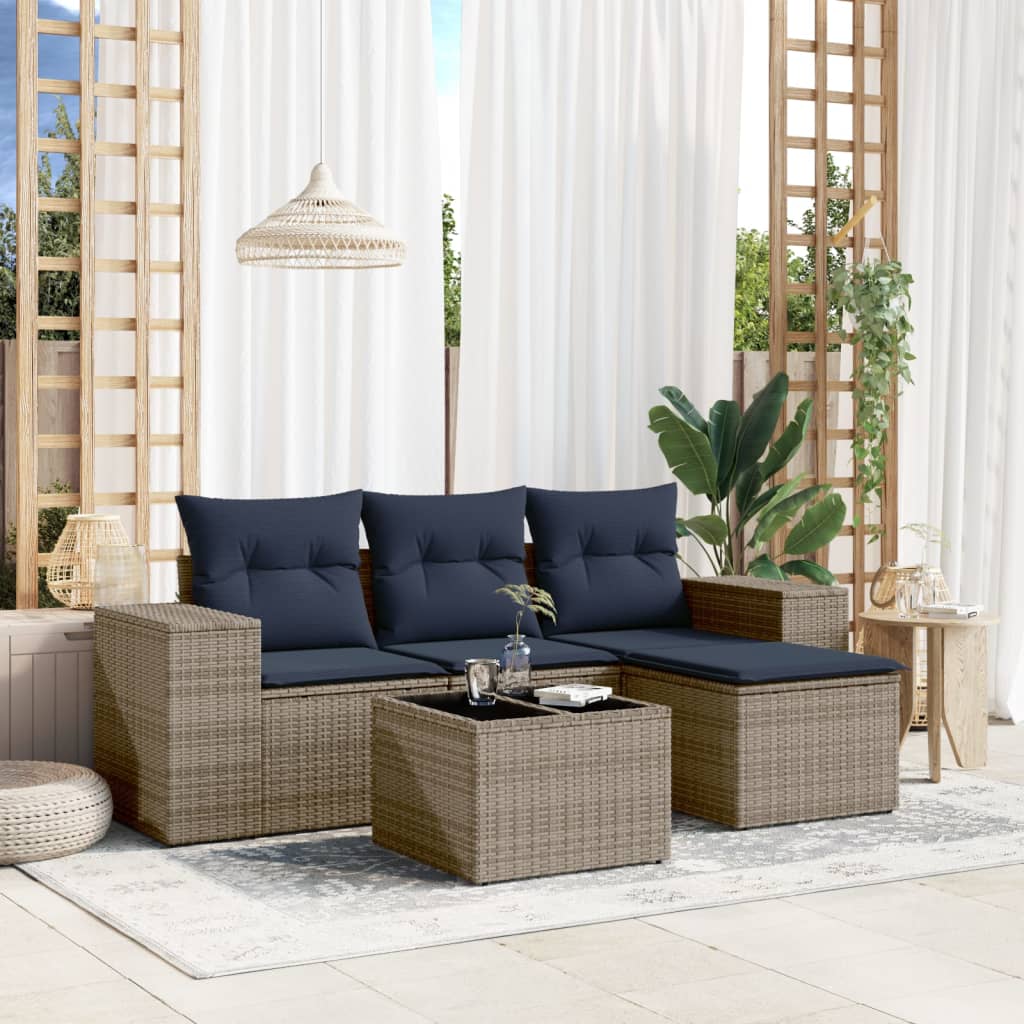 4-teiliges Gartensofa-Set mit Kissen, schwarzes Polyrattan