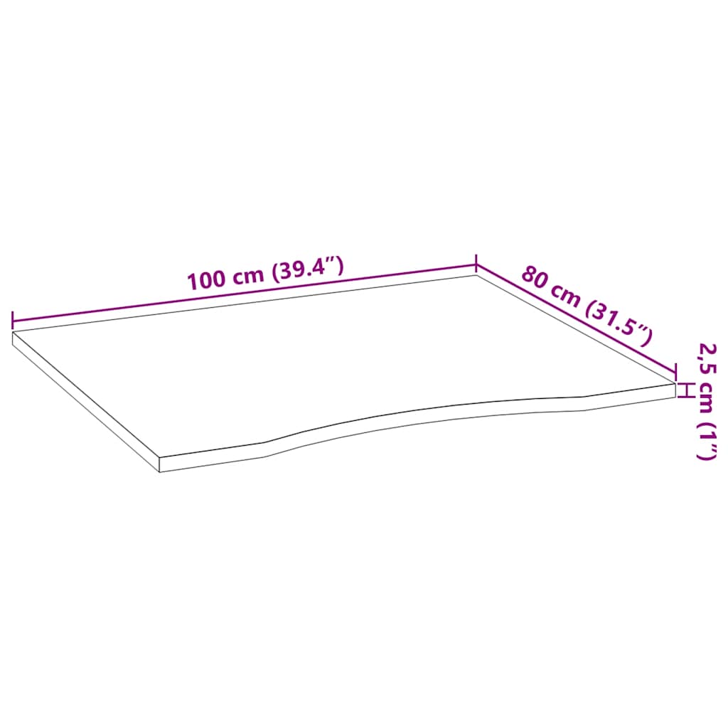 Schreibtischplatte Unbehandelt 80x50x2,5 cm Massivholz Eiche