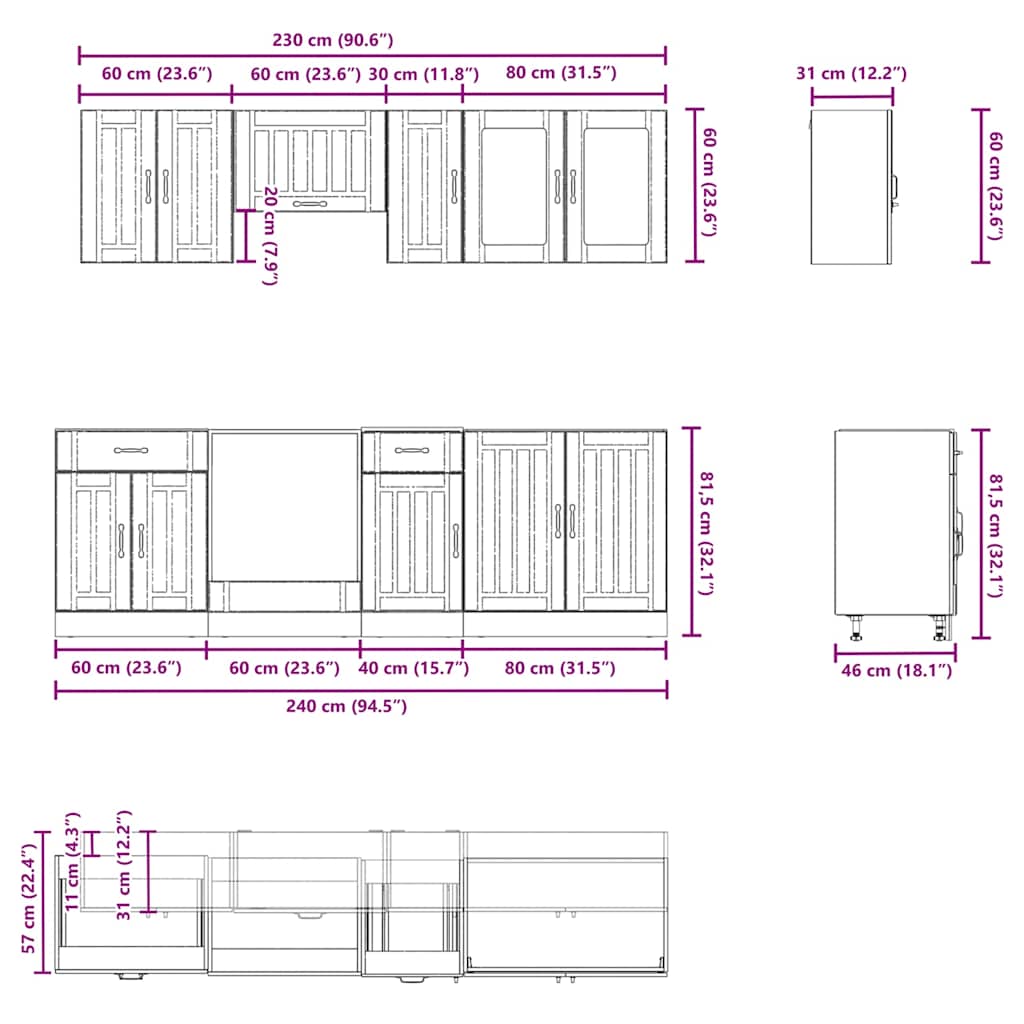 8-tlg. Küchenschrank-Set Kalmar Weiß Holzwerkstoff