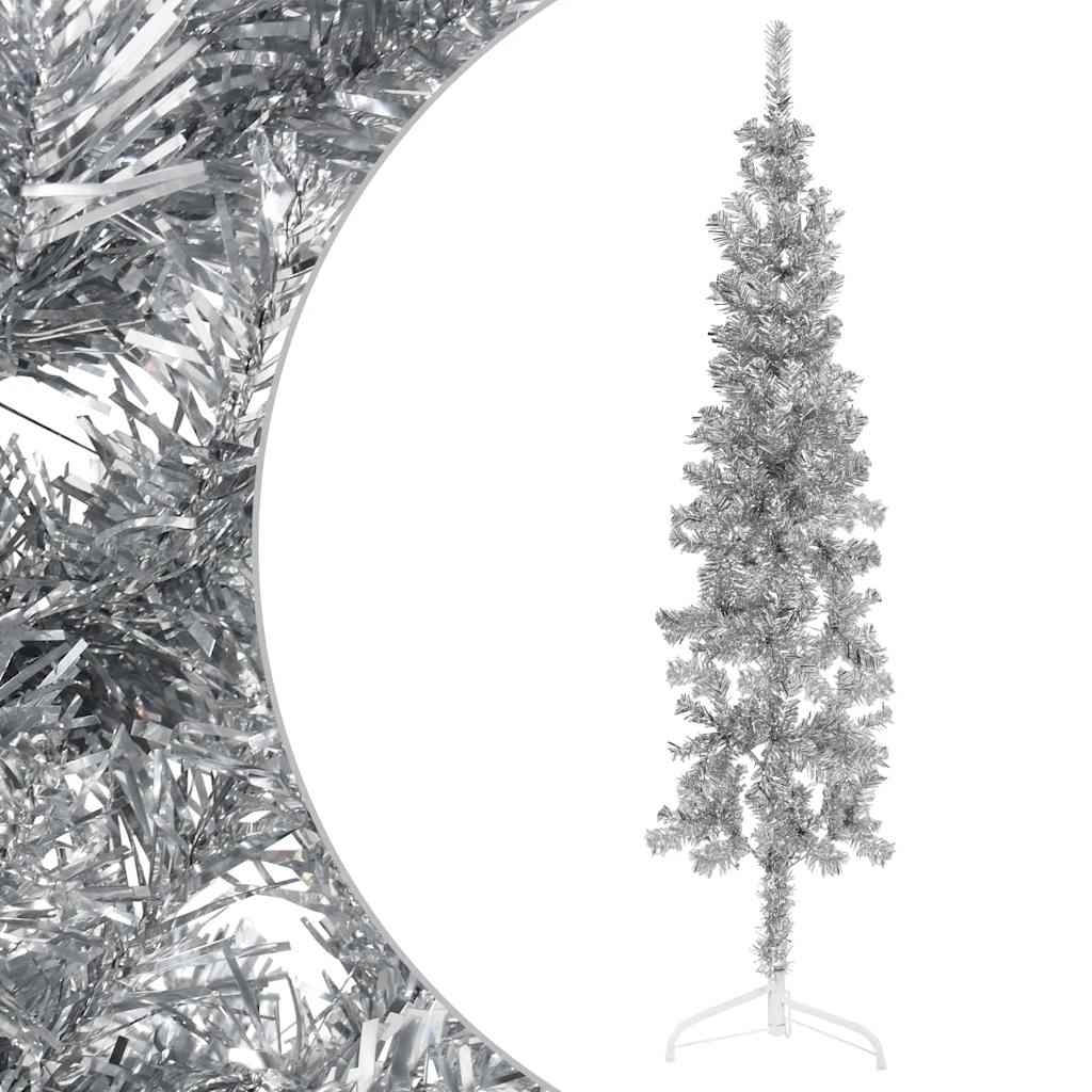 Künstlicher Halb-Weihnachtsbaum mit Ständer Schlank Weiß 180 cm