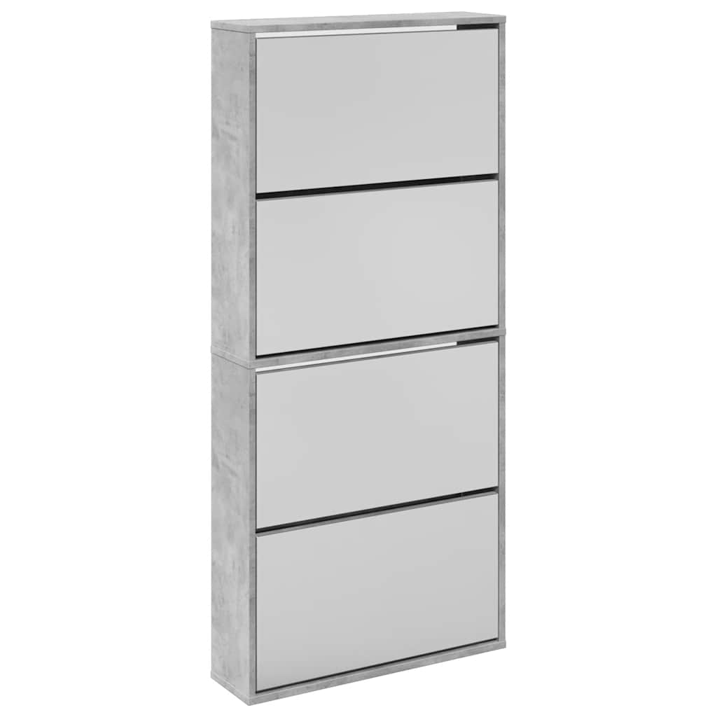 Schuhschrank mit 4 Fächern Spiegel Eiche 63×17×134 cm