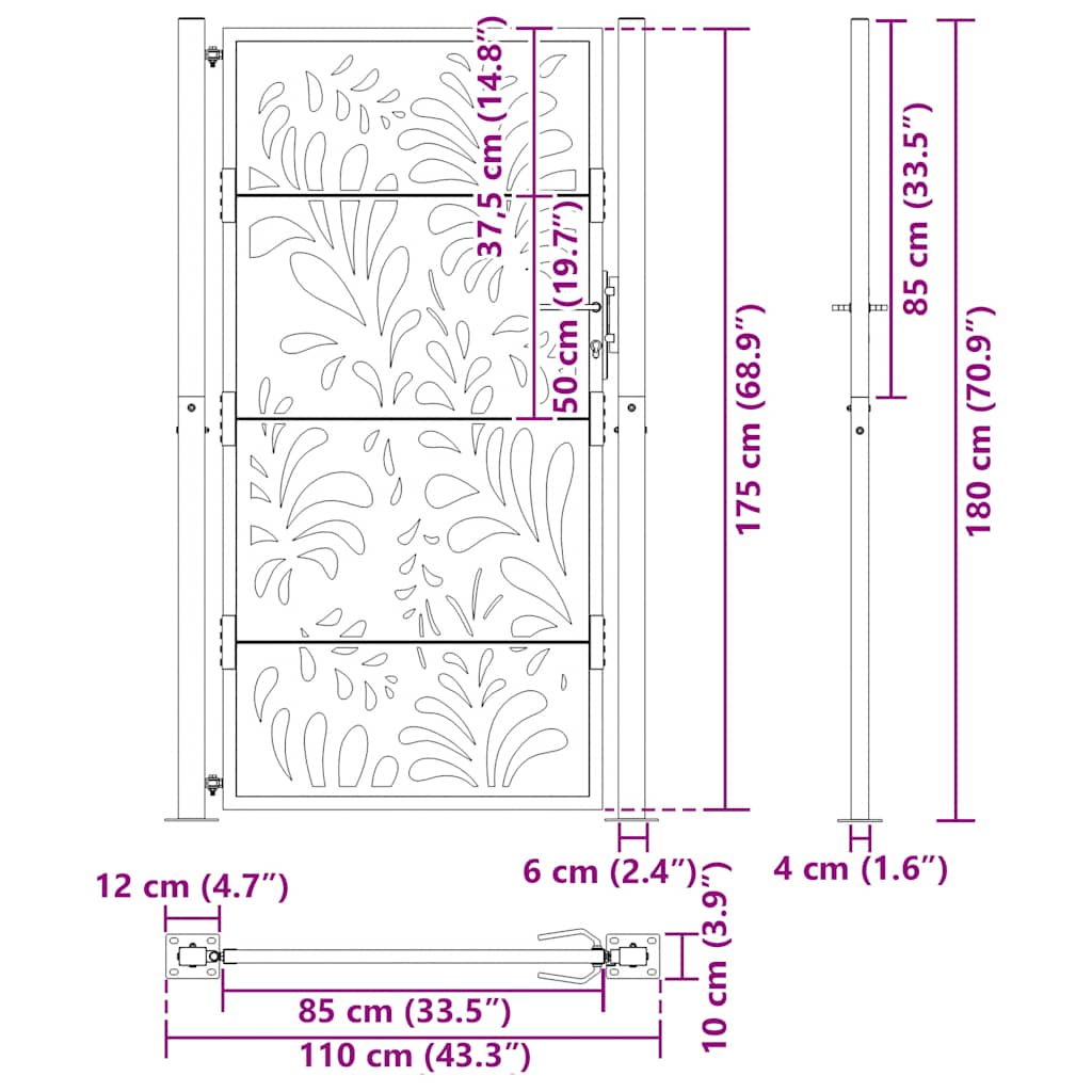 Gartentor Schwarz 100x100 cm Stahl Lichtdesign