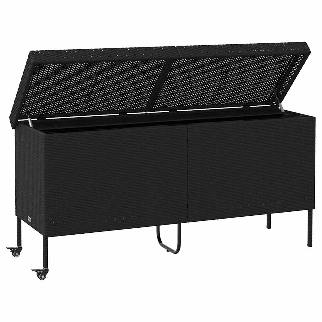Gartentruhe mit Rollen Schwarz 110x55x73 cm Poly Rattan