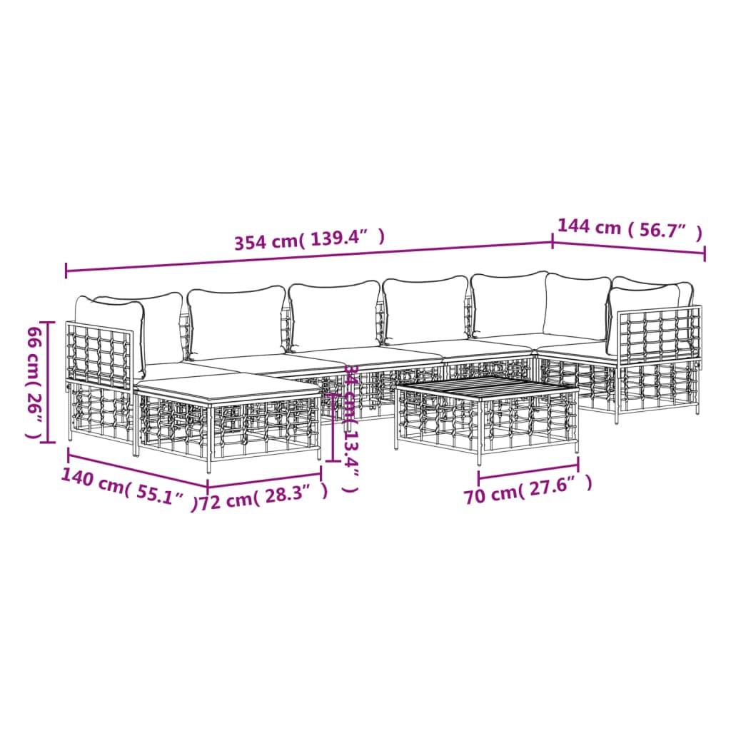 7-tlg. Garten-Lounge-Set mit Kissen Anthrazit Poly Rattan
